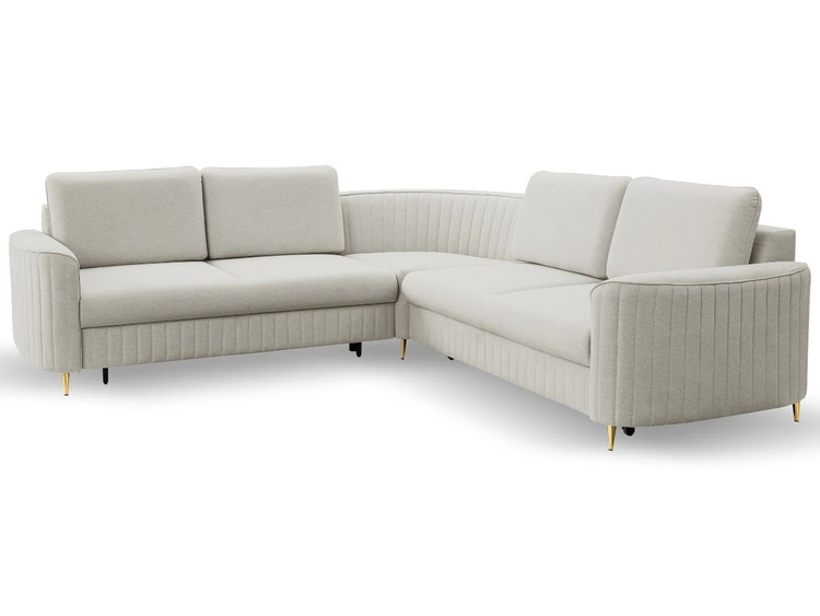 Ecksofa L-Form Rechts mit Schlaffunktion und Bettkasten Limon Hellgrau