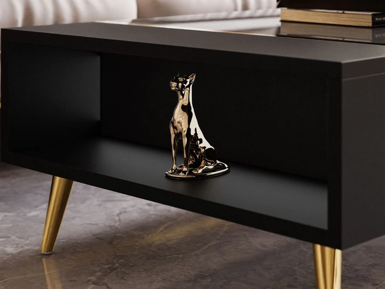 Couchtisch auf goldenen Beinen im Glamour-Stil Lunelie Schwarz Hochglanz