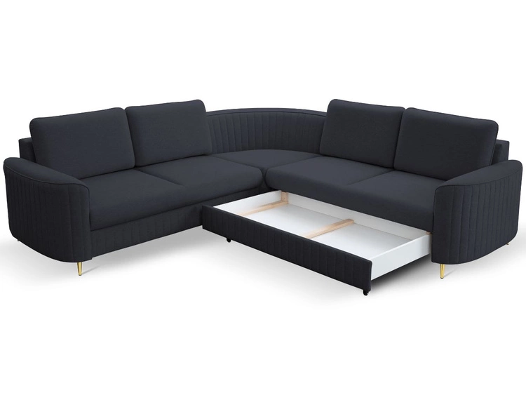 Ecksofa L-Form Links mit Schlaffunktion und Bettkasten Limon Dunkelblau