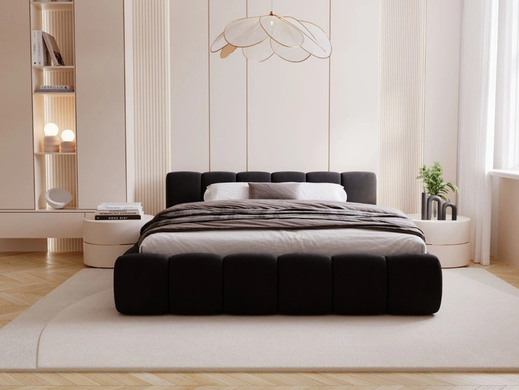Polsterbett ohne Bettkasten mit Lattenrost 140x200 Cloud Low aus Samtstoff Schwarz