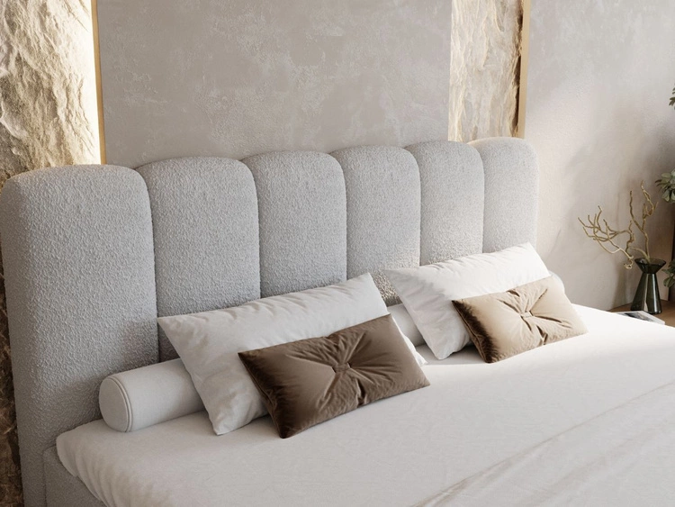Boxspringbett mit Bettkasten 180x200 Bouclé-Stoff Cloud Grau