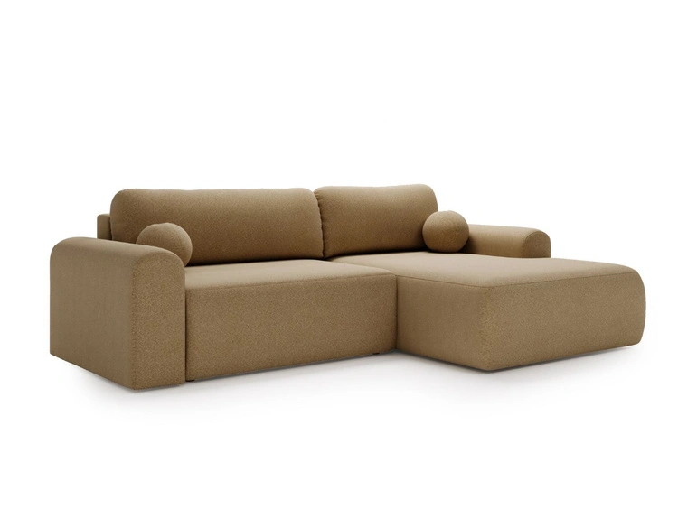 Ecksofa L-Form mit Schlaffunktion und Bettkasten Savana Rechts Bouclé-Stoff Hellbraun