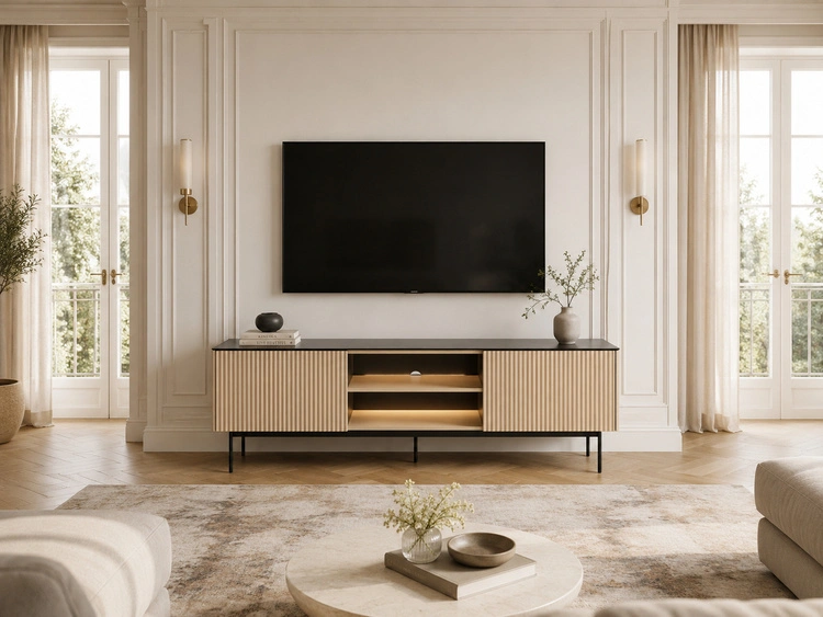 Zweittüriges TV-Lowboard für Wohnzimmer Auroé Eiche Vicenza