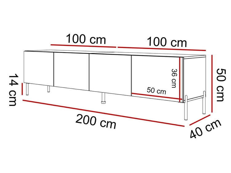 TV-Lowboard mit Türen auf Goldenen Metallbeinen 200 cm Nodoo Weiß Hochglanz