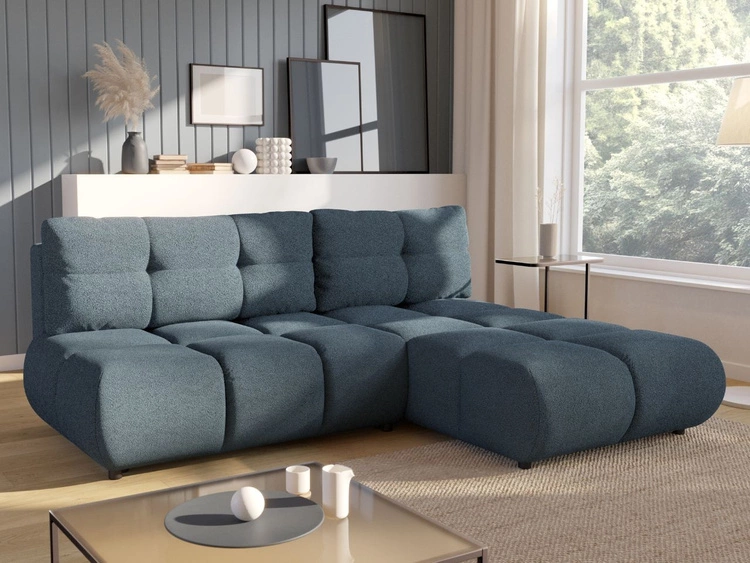 Ecksofa mit Schlaffunktion und Bettkasten Rechts Milet Dunkelblau