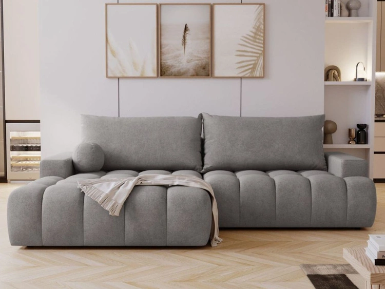 Ecksofa L-Form mit Schlaffunktion und Bettkasten Havi Links Grau