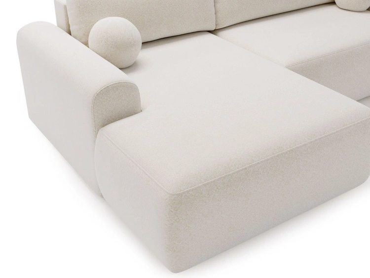 Ecksofa L-Form mit Schlaffunktion und Bettkasten Savana Links Bouclé-Stoff Weiß