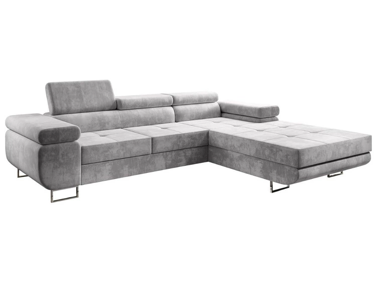 Ecksofa L-Form Rechts mit Schlaffunktion und Bettkasten Solam Hellgrau