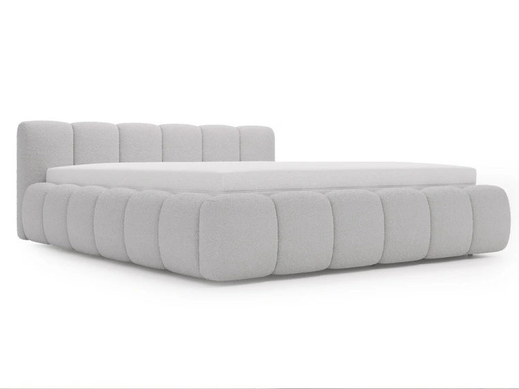 Polsterbett ohne Bettkasten mit Lattenrost 140x200 Cloud Low aus Bouclé-Stoff Grau