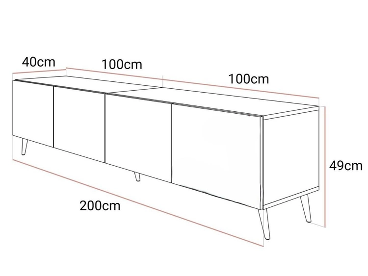 TV-Lowboard mit Türen auf Silbernen Metallbeinen 200 cm Nodoo Beton