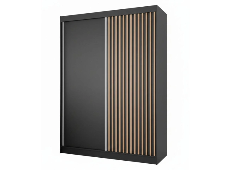 Schiebetürenschrank mit Lamellen 150 cm Loreto Schwarz