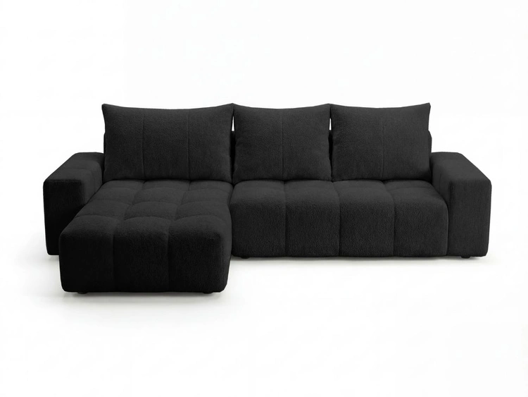 Ecksofa L-Form mit Schlaffunktion und Bettkasten Bresso Schwarz