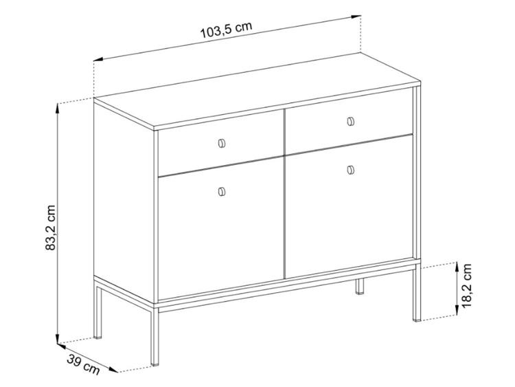 Kommode mit Türen sowie Schubladen mit Schwarz Metallbeinen 104 cm Amor Marineblau