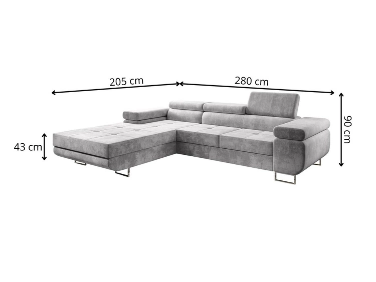 Ecksofa L-Form Links mit Schlaffunktion und Bettkasten Solam Hellgrau