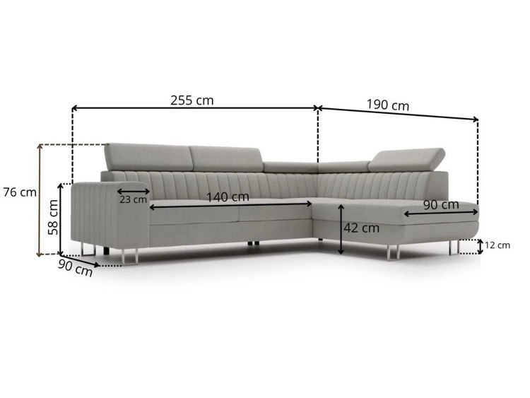 Ecksofa mit Schlaffunktion und Bettkasten Berona links Grau