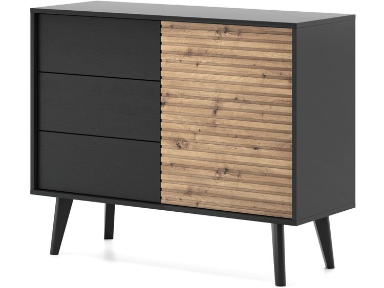 Kommode mit Türe und Schubladen Astro Schwarz, Artisan Eiche