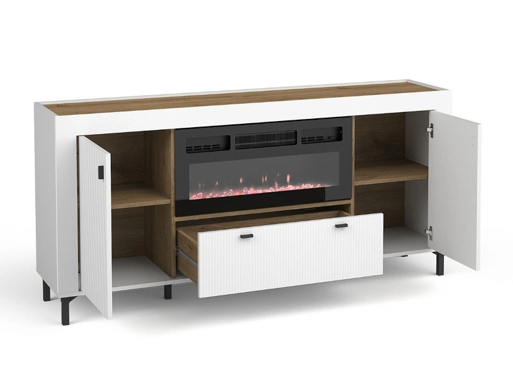 Kommode mit Türen, Schublade und Kamin Messina Weiß