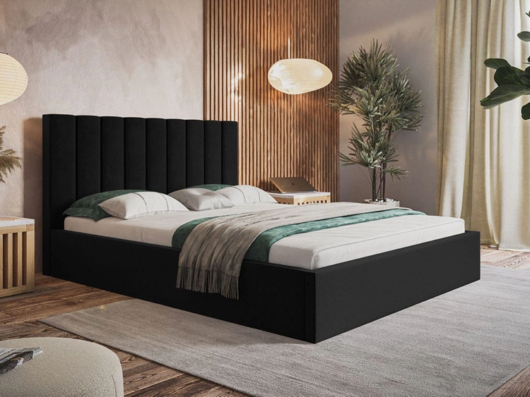 Polsterbett mit Bettkasten und Lattenrost 140x200 Sesto Schwarz