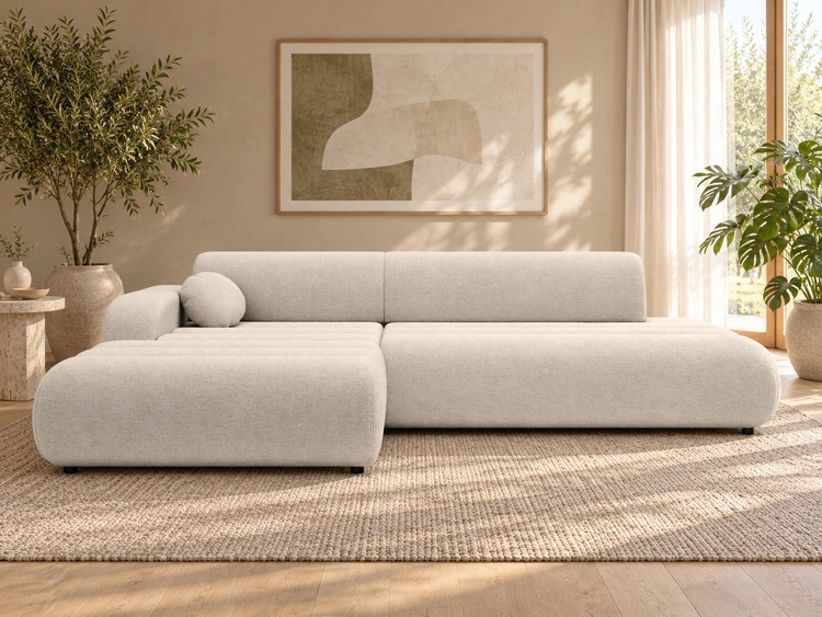 Ecksofa L-Form mit Schlaffunktion und Bettkasten Lisso Links Beige