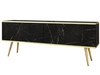 TV-Lowboard mit Türen 135 cm Diolo Schwarzer Marmor mit glatter Front auf goldenen Beinen   