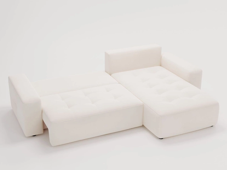 Ecksofa L-Form Rechts mit Schlaffunktion und Bettkasten Portland Creme
