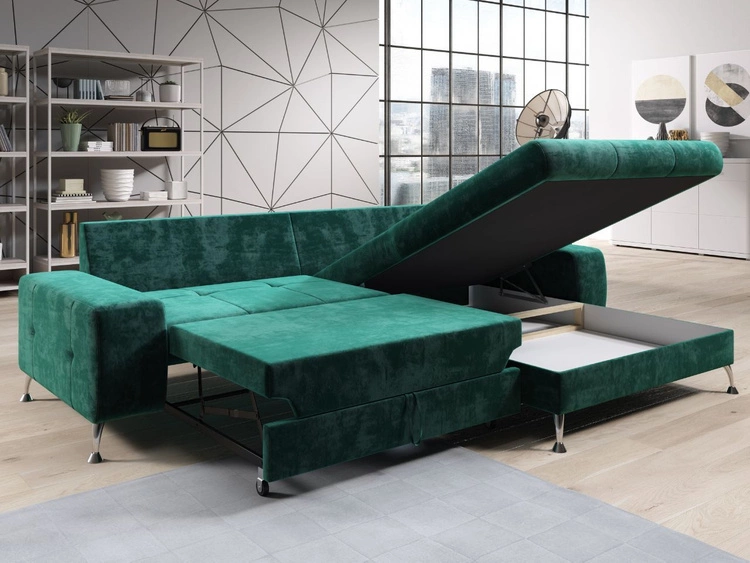Ecksofa L-Form Rechts mit Schlaffunktion und Bettkasten Tonny Hellbraun