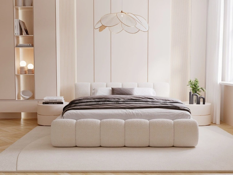 Polsterbett ohne Bettkasten mit Lattenrost 200x200 Cloud Low aus Bouclé-Stoff Beige