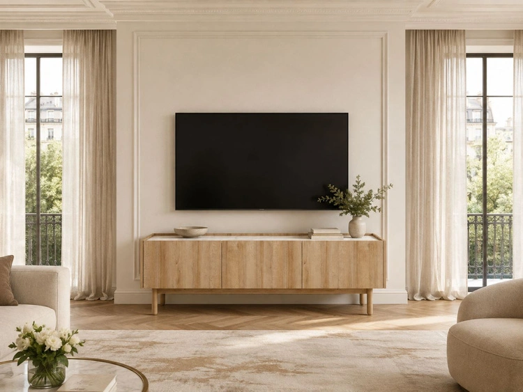 TV-Lowboard mit Türen Braha Riviera Eiche, Marmor Bianco