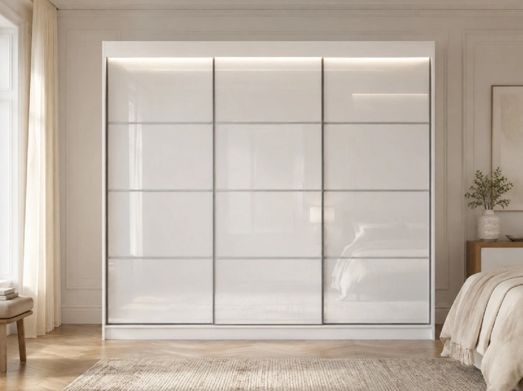 Schiebetürenschrank mit Sprossen 250 cm mit LED-Beleuchtung Ponti Weiß
