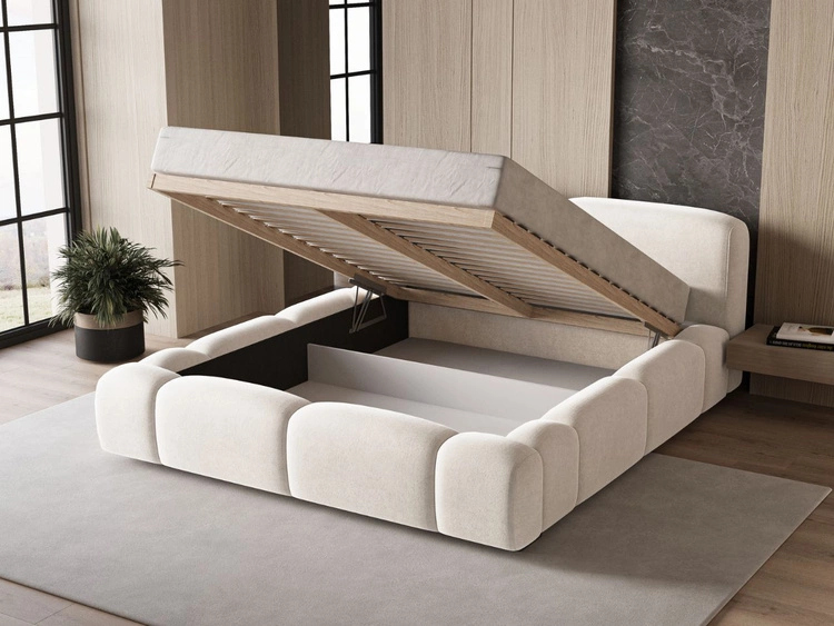 Polsterbett mit Bettkasten und Lattenrost 180x200 Aubi Creme