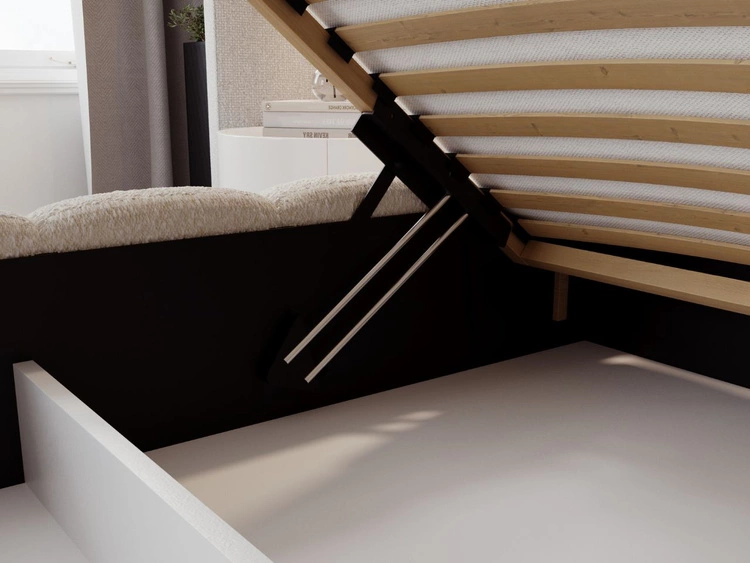 Polsterbett mit Bettkasten und Lattenrost 120x200 Modo aus Bouclé-Stoff Beige