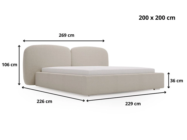 Polsterbett mit Bettkasten und Lattenrost 200x200 Palermo Beige