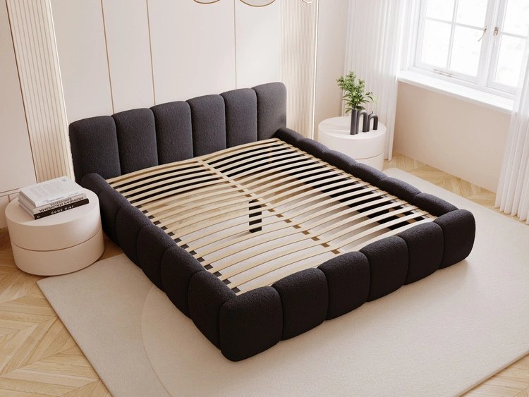 Polsterbett ohne Bettkasten mit Lattenrost 160x200 Cloud Low aus Bouclé-Stoff Schwarz