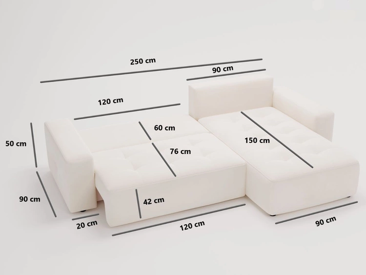 Ecksofa L-Form Links mit Schlaffunktion und Bettkasten Portland Grau