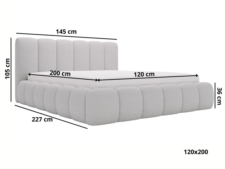 Polsterbett mit Bettkasten und Lattenrost 120x200 Cloud Bouclé-Stoff Beige
