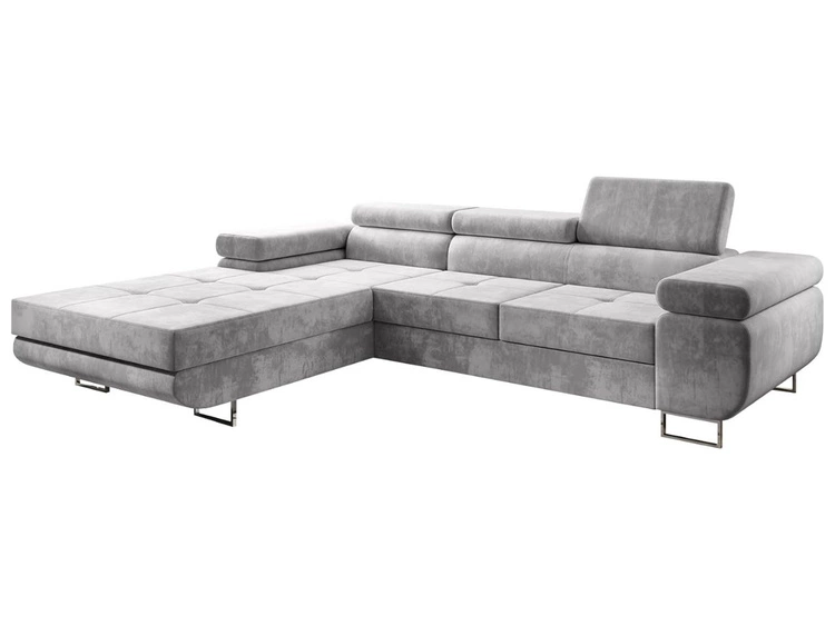 Ecksofa L-Form Links mit Schlaffunktion und Bettkasten Solam Hellgrau