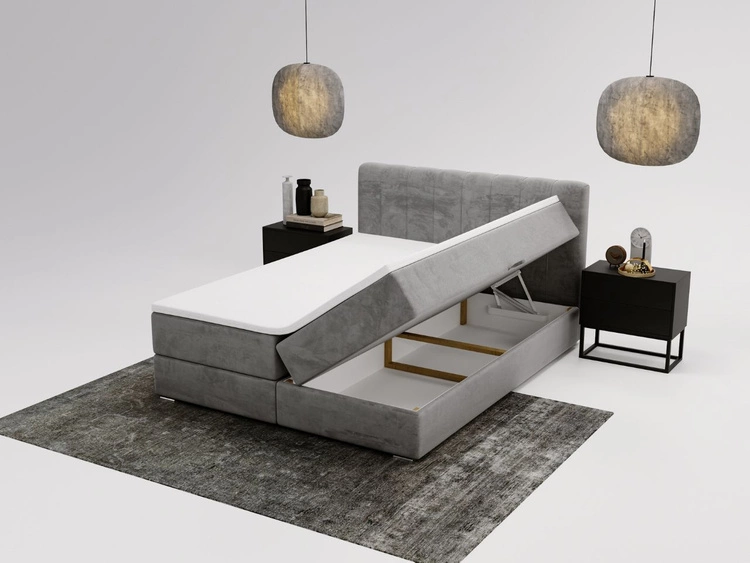 Boxspringbett mit Bettkasten 140x200 Forte Grau