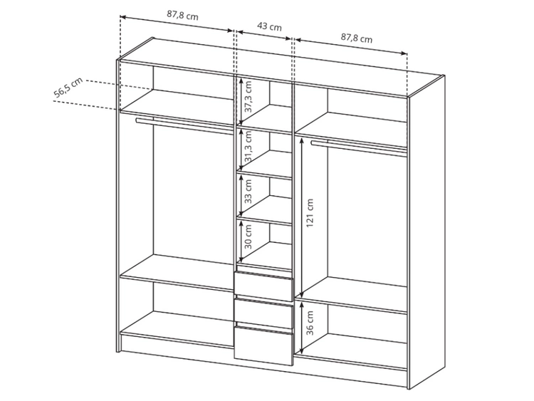 Fünftüriger Kleiderschrank mit Drehtüren und LED-Beleuchtung Baffi Eiche Craft Gold, Weiß