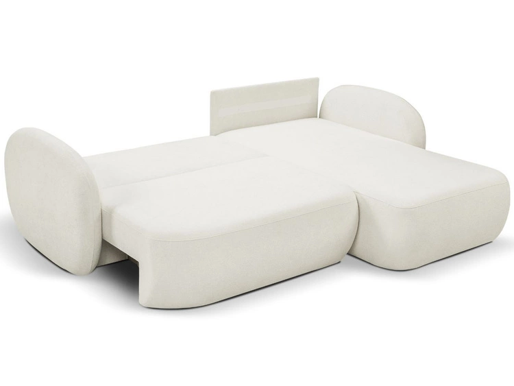 Ecksofa L-Form Rechts mit Schlaffunktion und Bettkasten Oreo Creme
