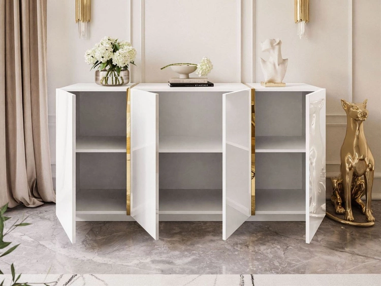 Viertürige Kommode 158 cm Glamour-Stil Lunelie Weißglanz