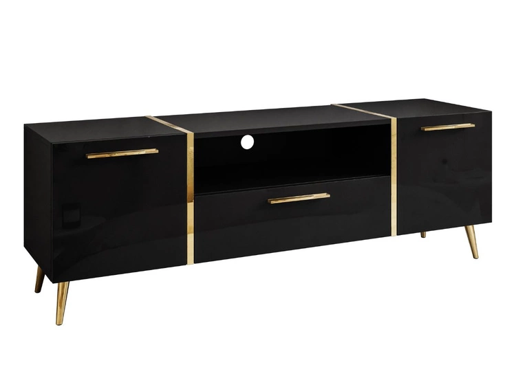 TV-Schrank im Glamour-Stil mit Schränken und Schublade Lunelie Schwarz Hochglanz