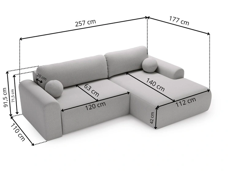 Ecksofa L-Form mit Schlaffunktion und Bettkasten Savana Rechts Grau