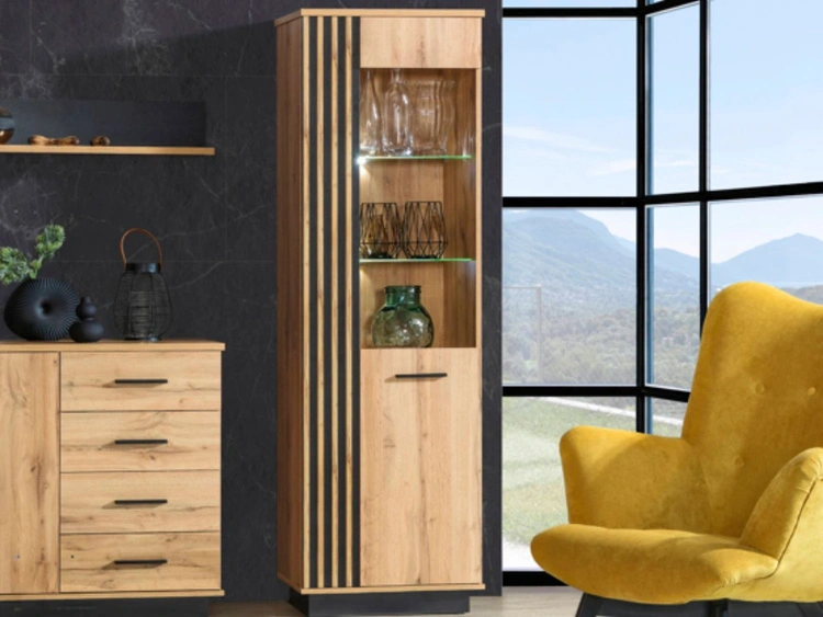 Set industrial Wohnzimmermöbel Lavore Wotan Eiche, Schwarz matt