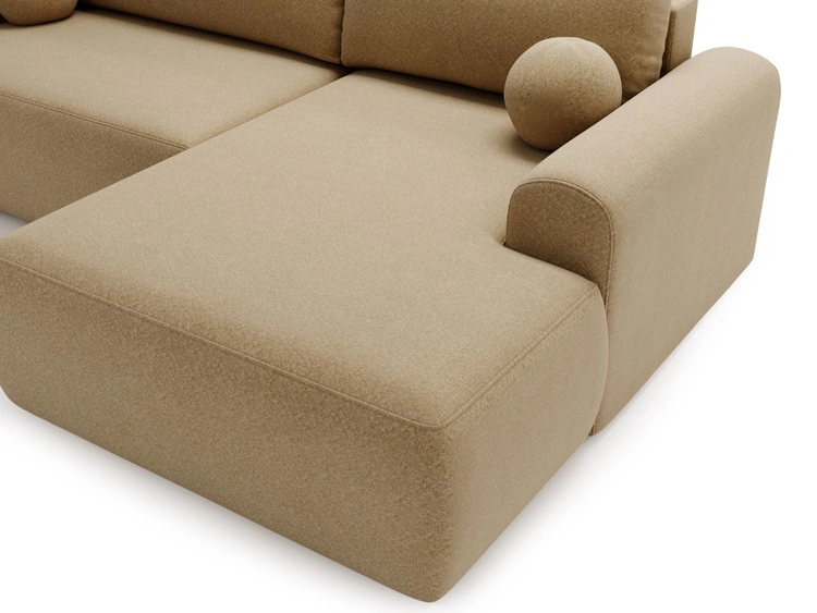 Ecksofa L-Form mit Schlaffunktion und Bettkasten Savana Rechts Bouclé-Stoff Hellbraun
