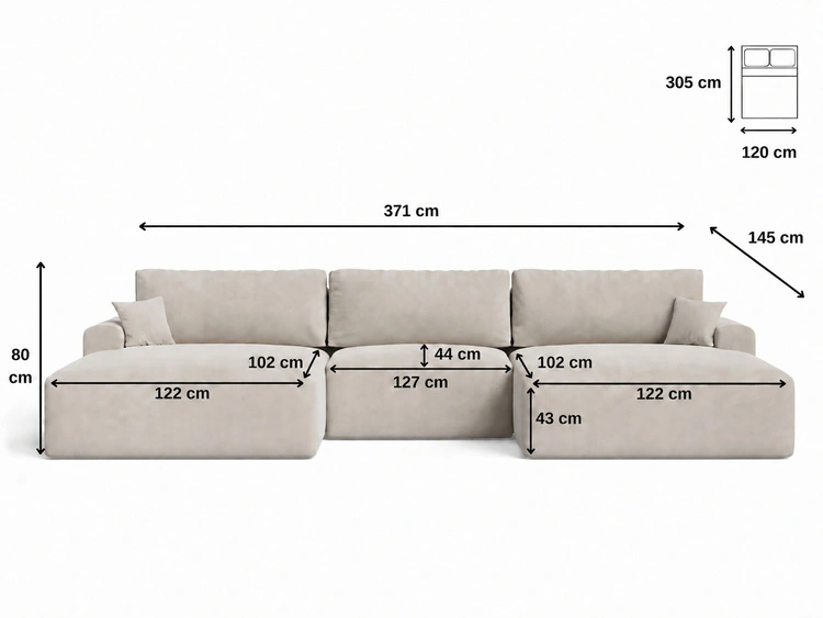 Wohnlandschaft mit Schlaffunktion und Bettkasten Serene Creme
