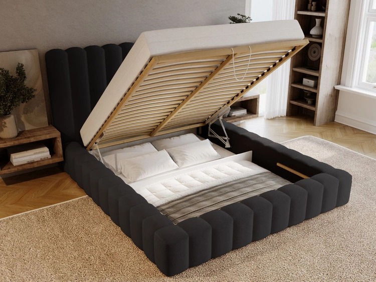 Polsterbett mit Bettkasten und Lattenrost 120x200 Rotto Schwarz