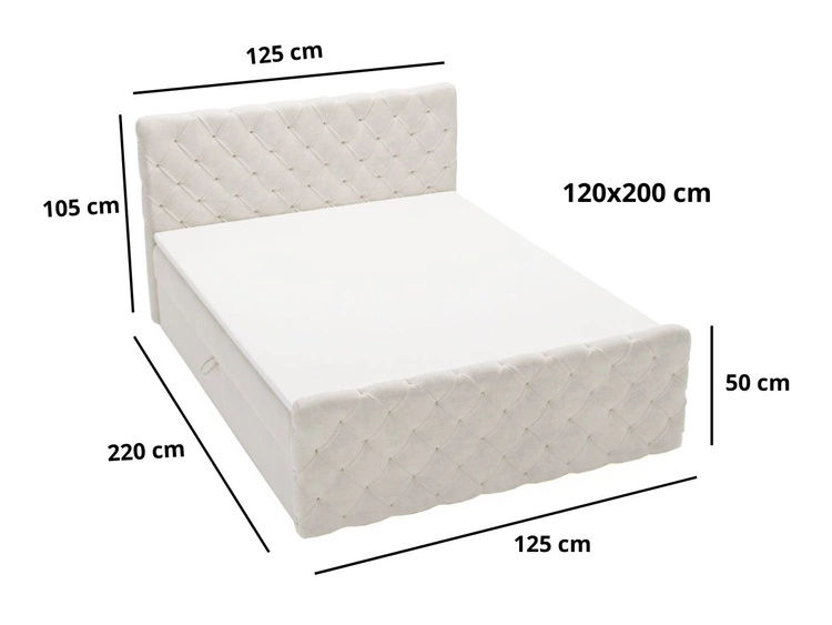 Boxspringbett mit Bettkasten 120x200 Lunaris Hellgrau