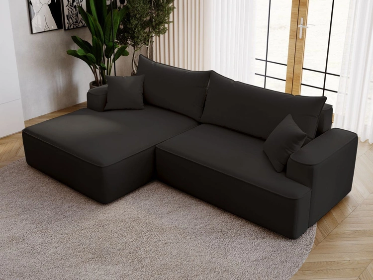 Ecksofa L-Form Links mit Schlaffunktion und Bettkasten California Schwarz