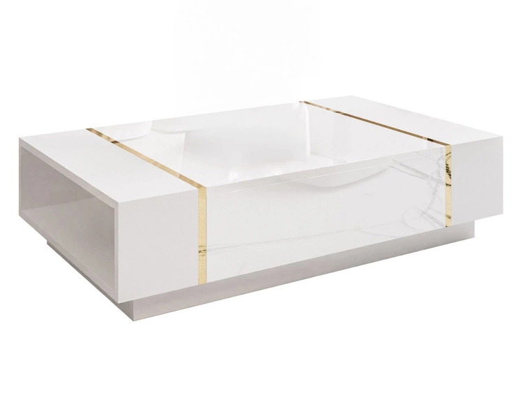 Wohnzimmer-Set mit goldenen Griffen im Glamour-Stil Lunelie Weiß Hochglanz