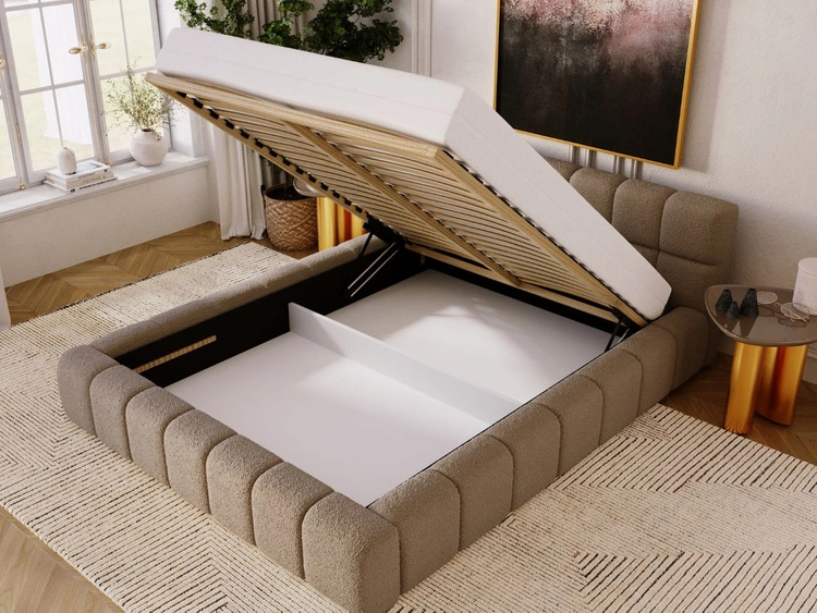 Polsterbett mit Bettkasten und Lattenrost 180x200 Alicante Boucle Braun
